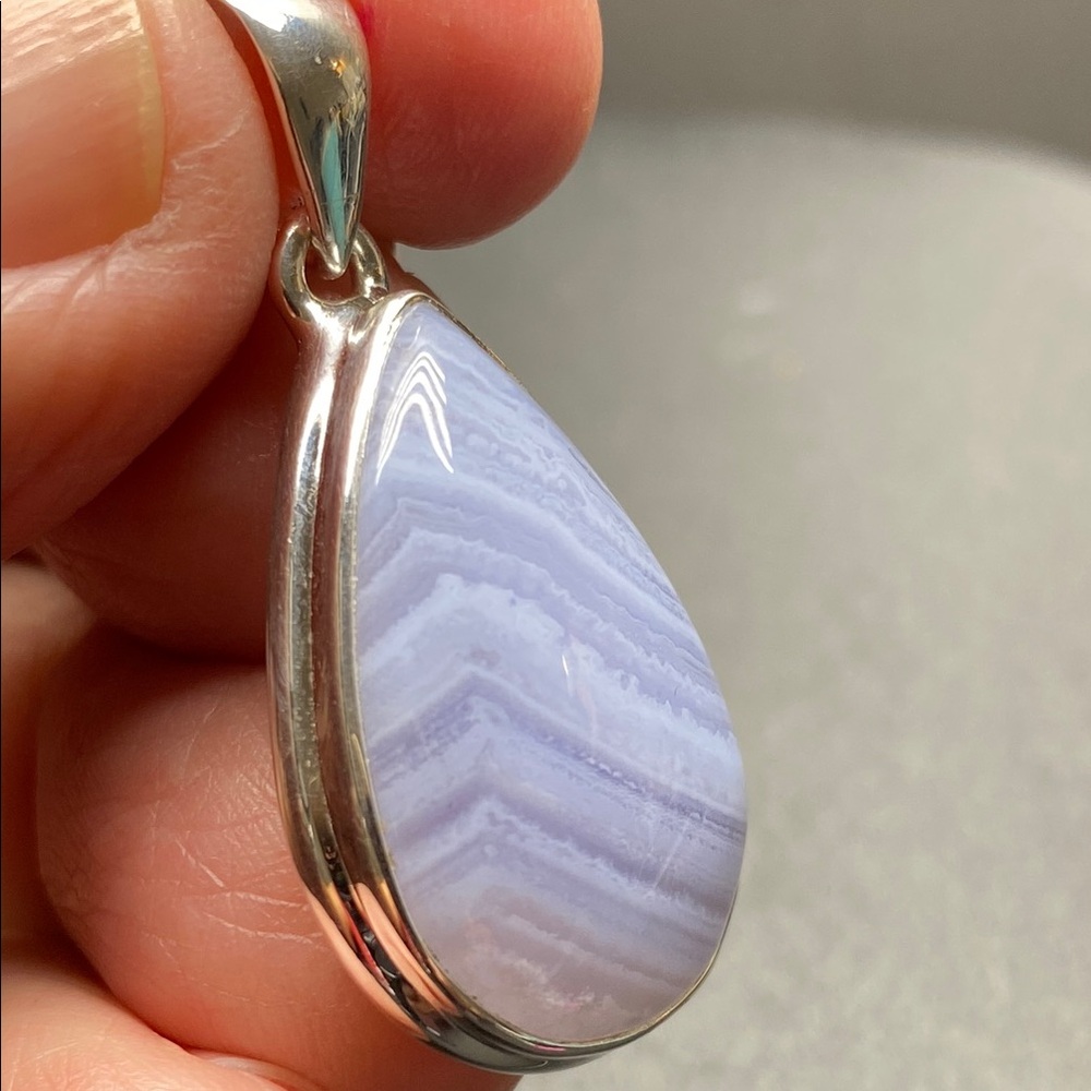 Blue Lace Agate Pendant in Solid Sterling Silver 925 - Picture 3 of 7